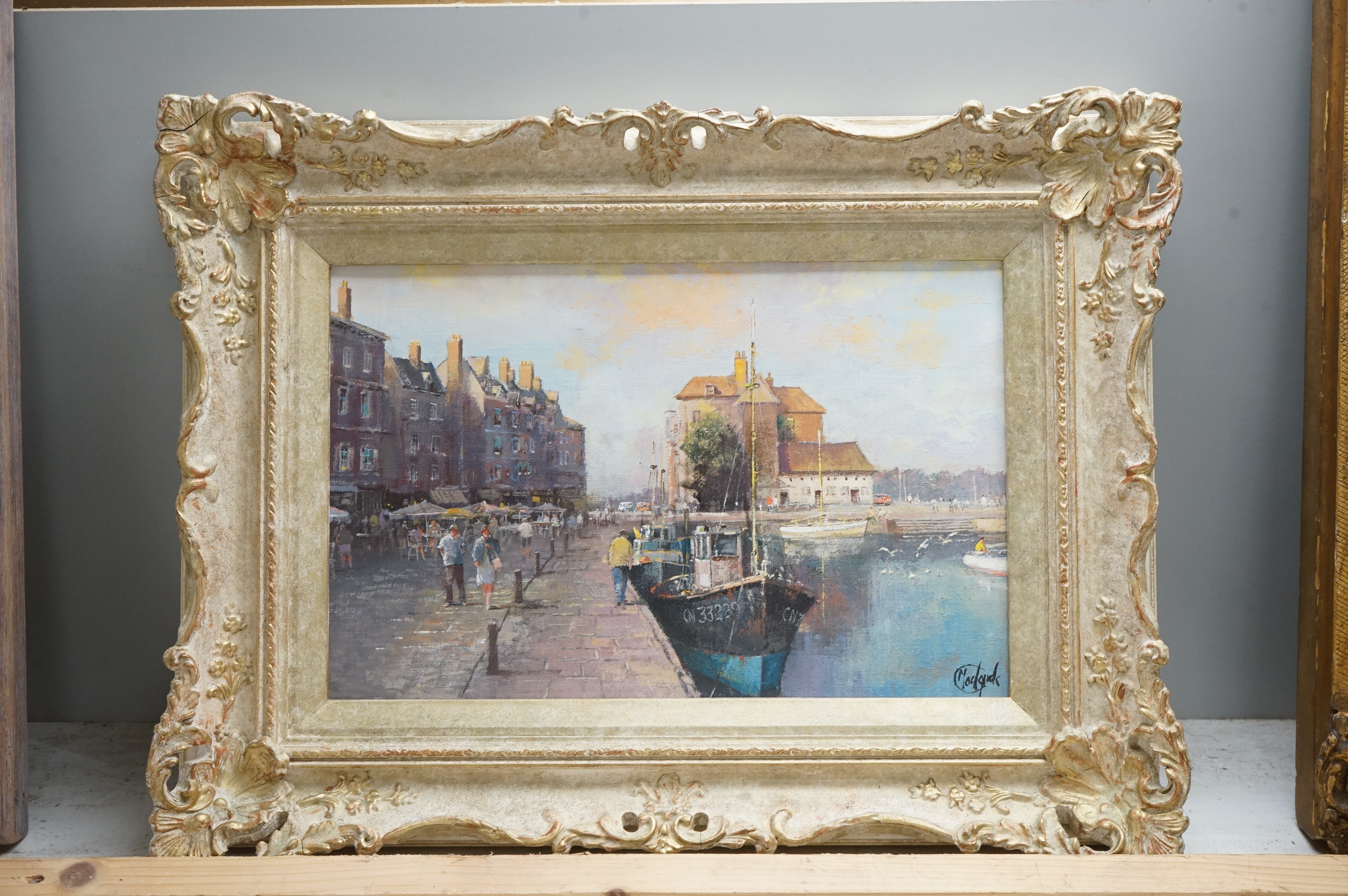 Clive Madgwick RBA (1934-2005), oil on canvas, ‘Honfleur evening’, signed, 18 x 28cm, ornate gilt frame